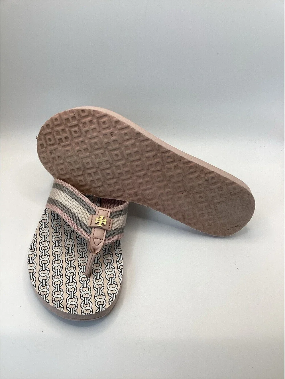 Tory Burch Women's Coastal Pink Gemini Link Flip Flop Signature Logo Size 6